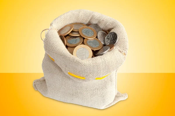 Coins Bag Golden Background — Stock Photo, Image