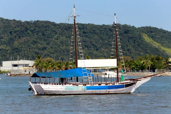 Anchored Old Sailboat Santos Channel Brazil — 图库照片