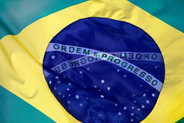 Close up of Brazilian flag fluttering in the wind 