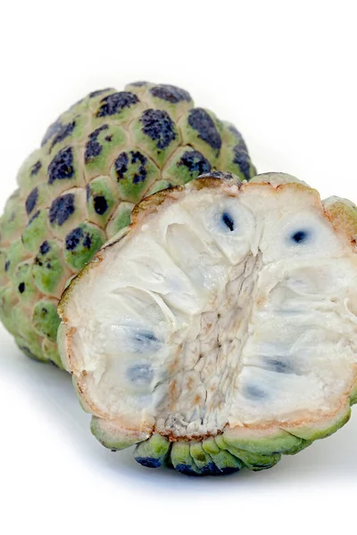 Closeup Whole Cut Sugar Apple Sweetsop White Background — Fotografie, imagine de stoc