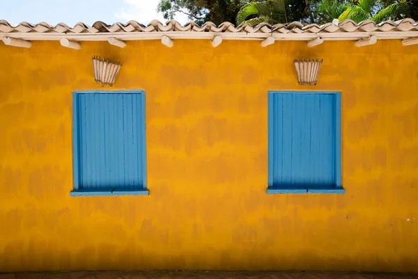 Bunte Häuserfassade Des Berühmten Quadrado Platzes Stadt Porto Seguro Bahia — Stockfoto