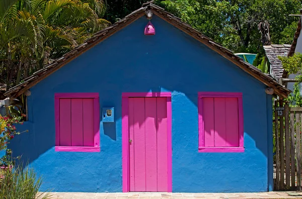 Fachada Colorida Casas Quadrado Famoso Porto Seguro Bahia Brasil — Fotografia de Stock