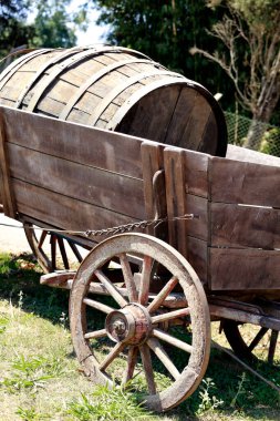 Ancient wagon closeup, used to transport wine barrels in wineries in Brazil