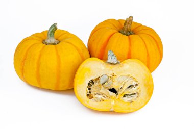 Bunch of mini decorative pumpkins isolated on white background