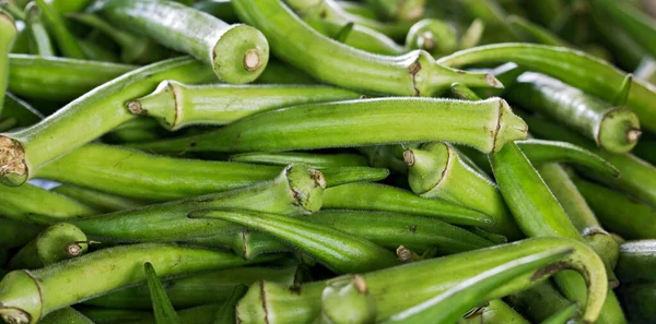 Closeup Okra Stack Brazilian Market Stall Sao Paulo City Brazil — Stock Photo, Image