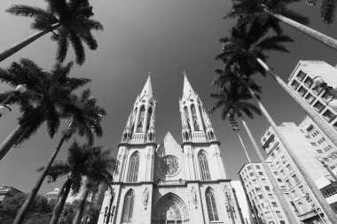 Sao Paulo Metropolitan Katedrali 'nin perspektif manzarası, ya da dünyanın en büyük beş neo Gotik tapınağından biri olan Se Katedrali. Brezilya