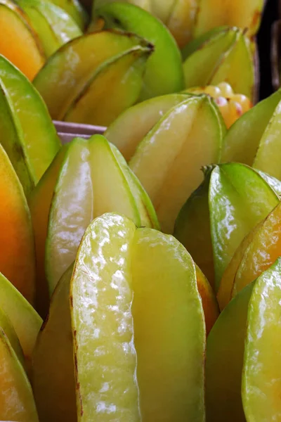 Pile Fruits Étoilés Carambola Portugais Stand Marché Rue Ville Sao — Photo