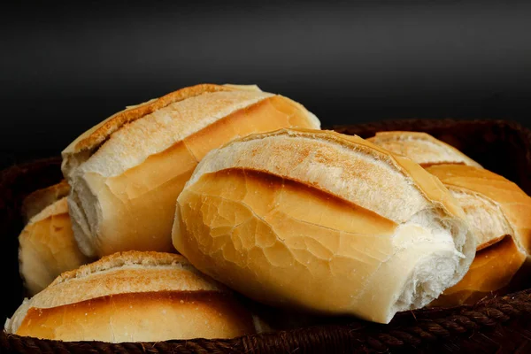 Closeup Portion French Bread Typical Brazil Black Background — Stock Photo, Image