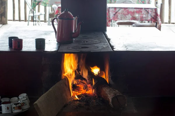 Kleurrijke Geëmailleerde Koffiepot Kopje Traditionele Gewoonte Van Braziliaanse Landelijke Cultuur — Stockfoto