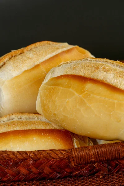 Closeup Portion French Bread Typical Brazil Black Background — Stock Photo, Image