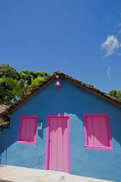 Bunte Häuserfassade Des Berühmten Quadrado Platzes Stadt Porto Seguro Bahia — Stockfoto