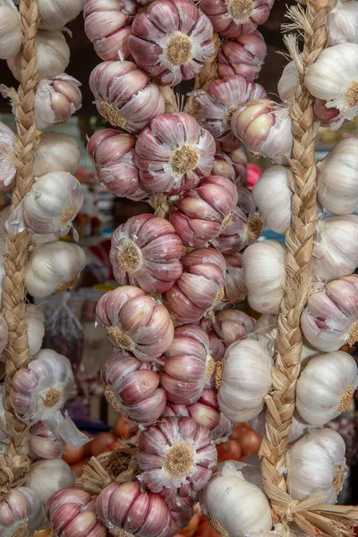 Garlic Pack Exposed Open Air Market Stall Sao Paulo Brazil — Stock Photo, Image