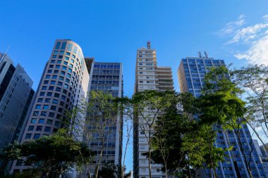 Kentsel peyzaj: Paulista Avenue binaların genel görünümü. Sao Paulo city, Brezilya