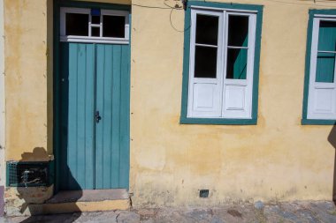 Tarihi bir sömürge dönemindeki inşaat cephesi. Santana do Parnaiba, Sao Paulo Eyaleti, Brezilya