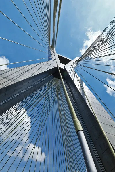 Detailní Záběr Lano Zůstal Most Pohled Zdola Marginal Pinheiros Sao — Stock fotografie