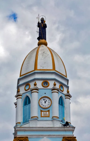 Torre Central Igreja Matriz São Bento Sapucai Cores Azul Branco — Fotografia de Stock