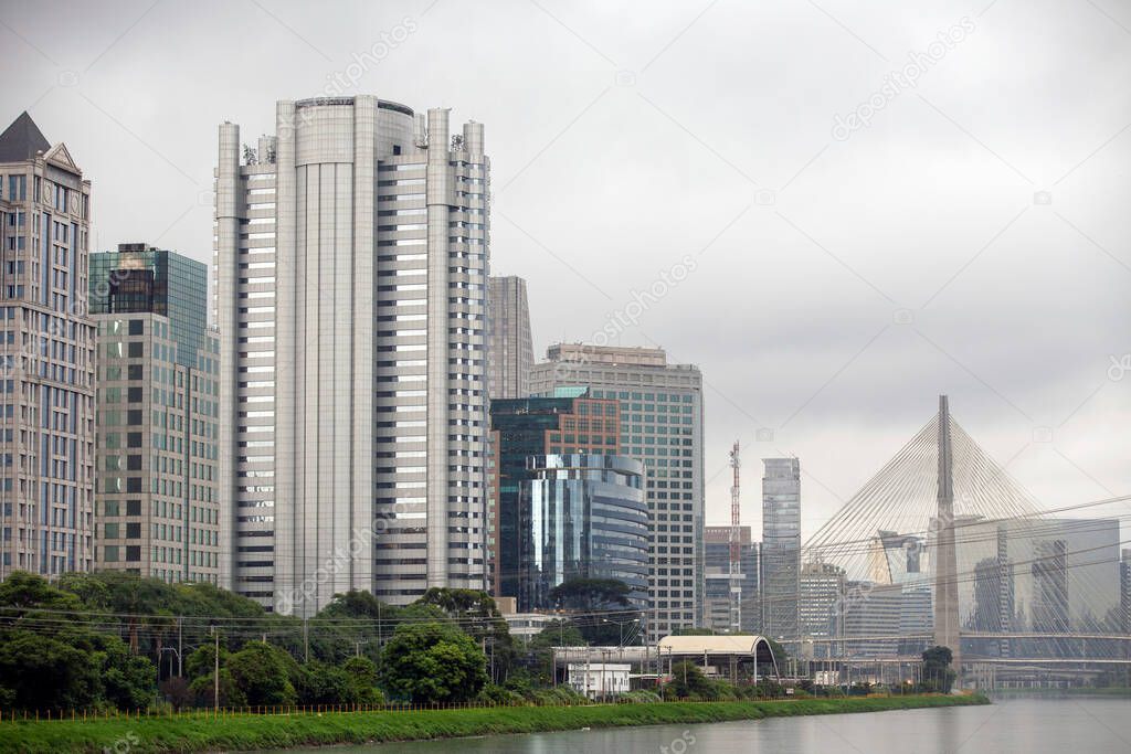 Buildings of Marginal Pinheiros on a rainy day. Sao Paulo. Brazil