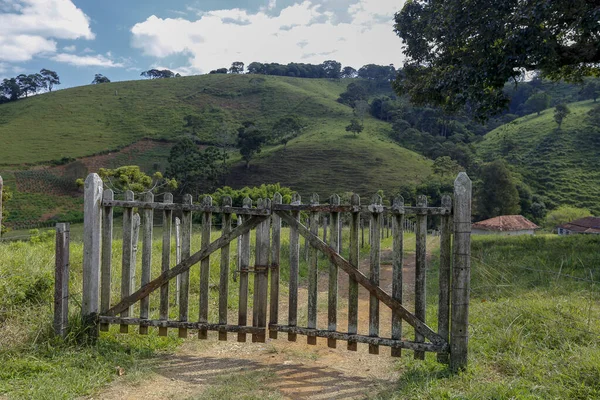 Puerta Granja Con Árboles Hierba Fondo Estado Sao Paulo Brasil — Foto de Stock