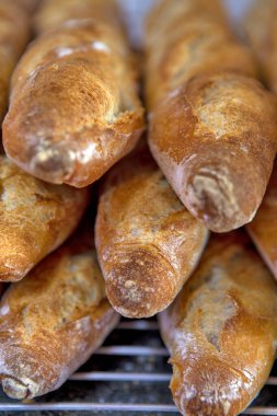 Fırından çıtır çıtır baget, fırından çıkıyor, fırından. Sao Paulo, Brezilya. Seçici odak