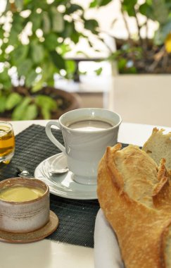 Bahçe manzaralı kahvaltı masası. Brezilya