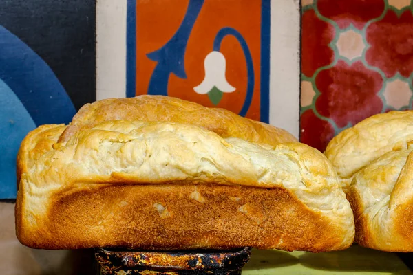 Pane Fresco Fatto Mano Forma Pane Pronto Essere Servito Panificio — Foto Stock