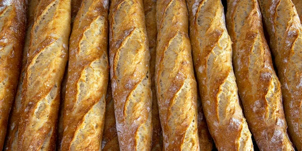 Stack Crispy Baguettes Coming Out Oven Bakery Sao Paulo Brazil — Stock Photo, Image