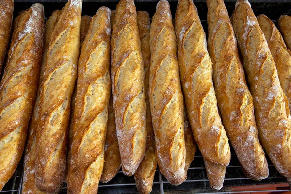 Stack Crispy Baguettes Coming Out Oven Bakery Sao Paulo Brazil — Stock Photo, Image