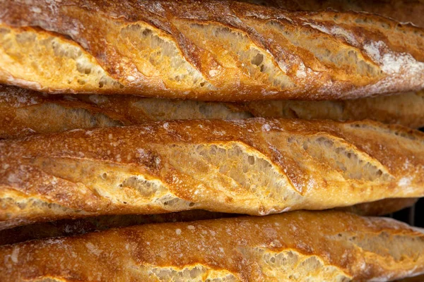 Stack Crispy Baguettes Coming Out Oven Bakery Sao Paulo Brazil — Stock Photo, Image