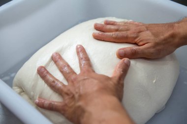 Fırında pişirmek için ekmek hamuru hazırlıyor. Sao Paulo Eyaleti, Brezilya