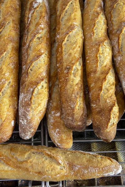 Stack Crispy Baguettes Coming Out Oven Bakery Sao Paulo Brazil — Stock Photo, Image