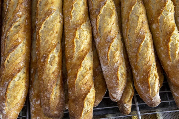 Stack Crispy Baguettes Coming Out Oven Bakery Sao Paulo Brazil — Stock Photo, Image