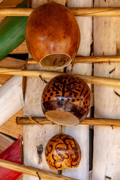 Närbild Cabasa Resonanslåda Den Afro Brasilianska Musikinstrument Berimbau Som Åtföljer — Stockfoto