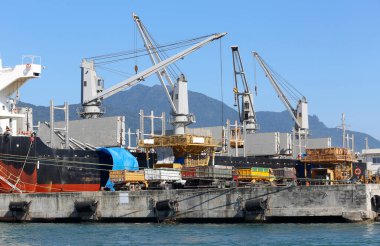 Brezilya kıyısındaki Santos limanına demirlemiş kargo gemisinin detayları.. 