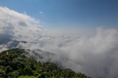 Alçak bulutlar tepenin üst kısmında Serra da Mantiqueira doruklarına kapsayan. Minas Gerais eyalet, Brezilya