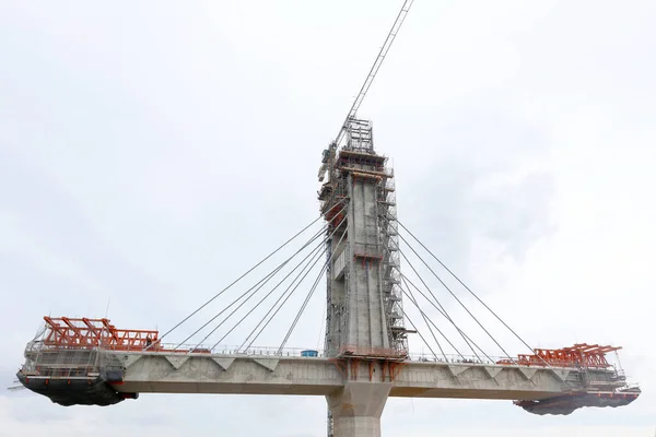 Viaduc Construction Ligne Cptm Sur Rivière Tiete Sao Paulo Brésil — Photo