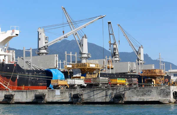 Detail Cargo Ship Moored Port Santos Coast Brazil — Stock Photo, Image