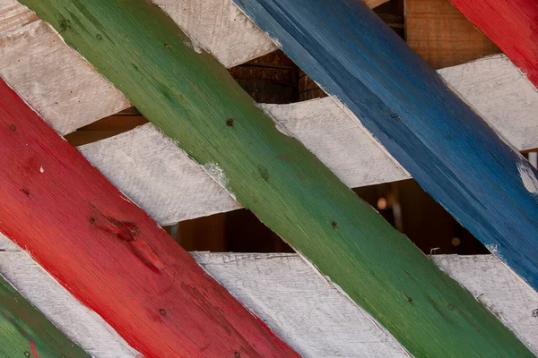 Troncos Madeira Coloridos Formando Paredes Decorativas Tetos Brasil — Fotografia de Stock