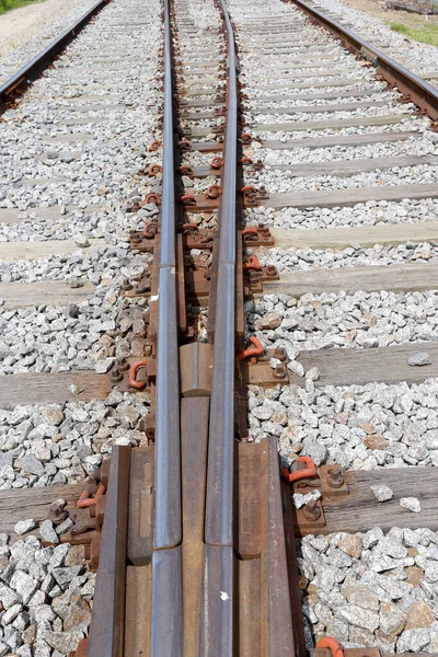 Geometrisk Komposition Med Tåg Spår Perspektiv Mot Horisonten — Stockfoto