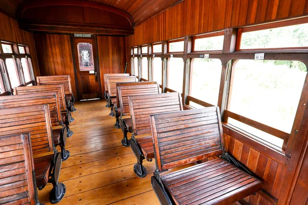 Interior Passageiros Trem Vapor Vagão Velho Ainda Operando Como Atração — Fotografia de Stock