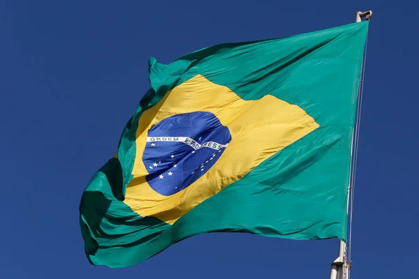 Flag Brazil Fluttering Wind Sky Intense Blue — Stock Photo, Image