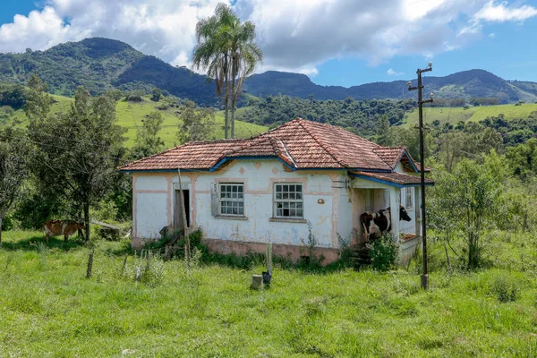 Övergiven Bondgård Med Skuggan Verandan Interiör Brasilien — Stockfoto