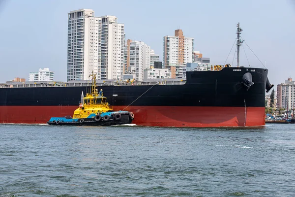 Tugboat Maniobra Barco Entrada Del Canal Del Puerto Santos Con — Foto de Stock