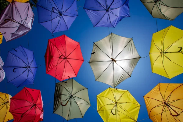 Színes Esernyők Lógtak Utca Felett Santana Parnaiba Sao Paulo Állam — Stock Fotó