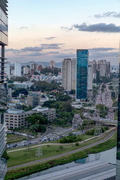 Vista Avenida Marginal Pinheiros Rio Pinheiros Edifícios Modernos Cidade São — Fotografia de Stock