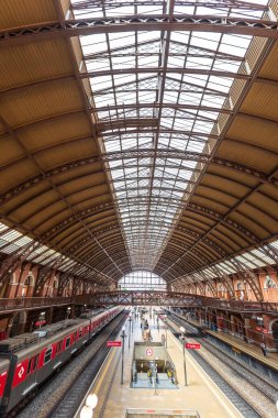 Sao Paulo, Brezilya - 28 Şubat 2022 - Sao Paulo, Brezilya şehir merkezindeki Luz İstasyonu 'na giden tren ve yolcular. 1867 'de açıldı..
