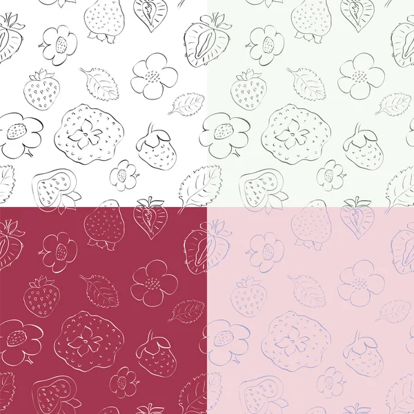 Fresas y flores - patrón sin costuras — Archivo Imágenes Vectoriales