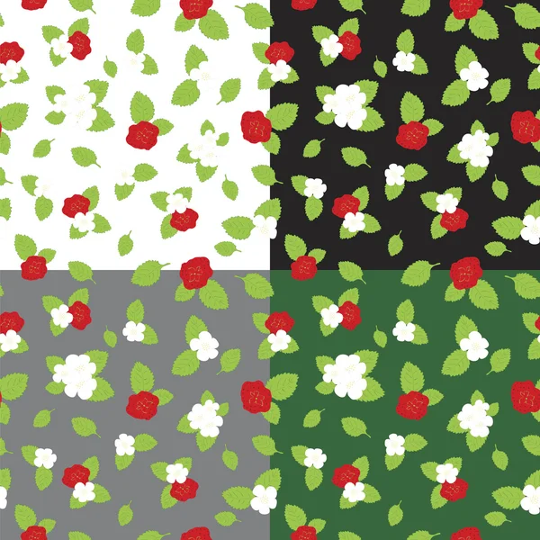 Color seamless pattern of strawberries and flowers — Stock Vector