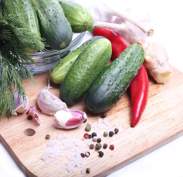 Cucumbers, herbs and spices. closeup — Stock Photo, Image