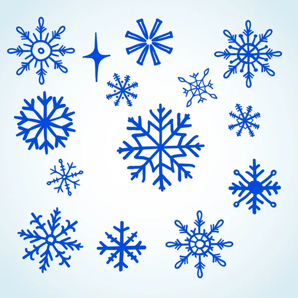 Set flocons de neige bleu doodle — Photo