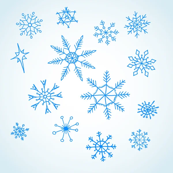 Set flocons de neige bleu doodle — Photo